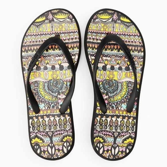 Sakroots Neon One World Encore Flip Flops Sandals - Picture 2 of 5